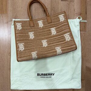 Burberry Freya Raffia Monogram Tote - Medium